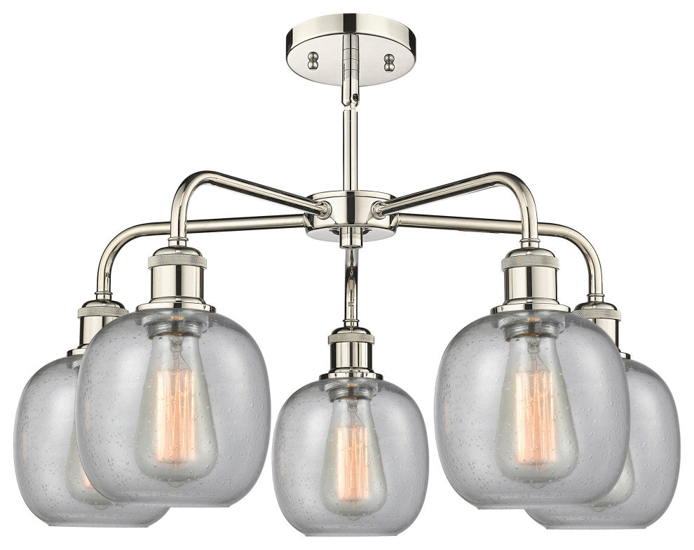 Belfast 5-Light 24" Stem Chandelier, Polished Nickel, Seedy