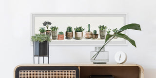 "Colored Pots and Cactus" Framed Painting Print, 30"x10"