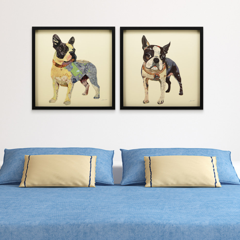 "Terriers" Dimensional Handmade Collage Wall Art Framed Under Glass