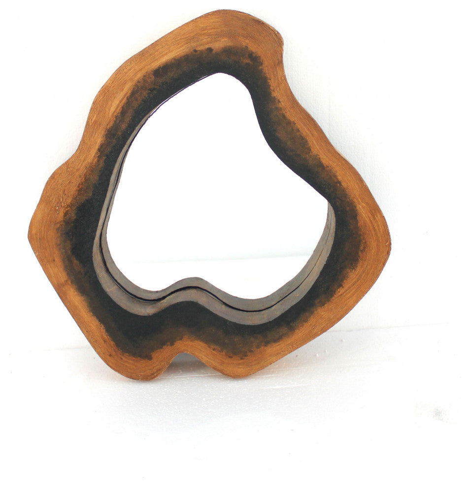 24.5" x 25" x 3" Brown Coastal Style Grotto Shaped Cosmetic Wall Mirror
