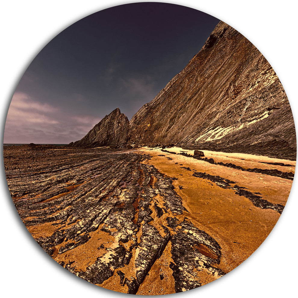 Brown Rocky Coast Portugal, Cityscape Disc Metal Artwork, 36"