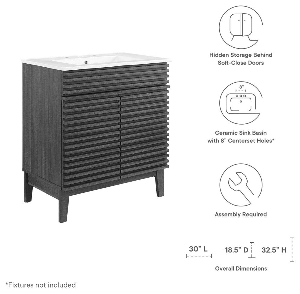 Render 30" Bathroom Vanity Cabinet, Charcaol White