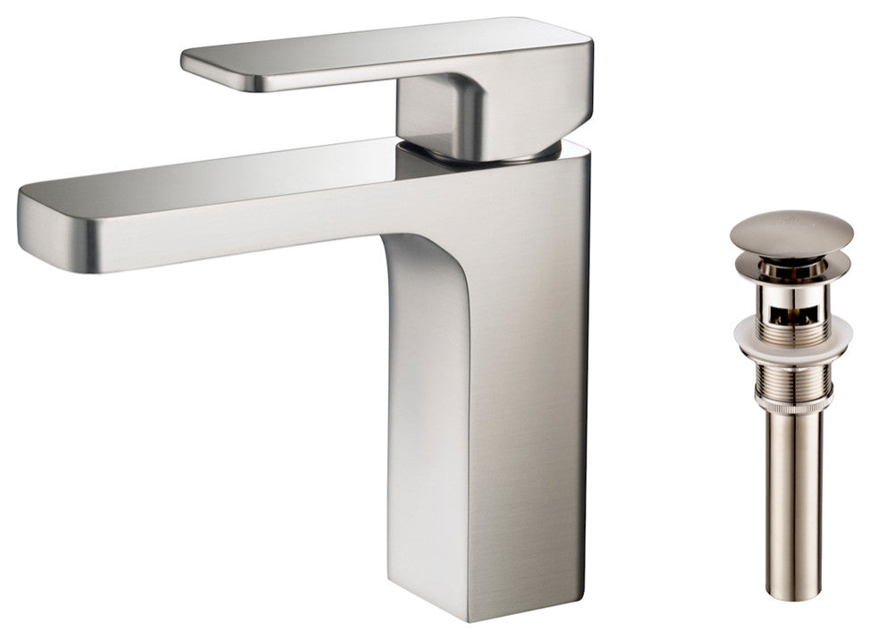 Blossom Brass Square Single Handle Bathroom Vanity Sink Faucet, Brush Nickel W/