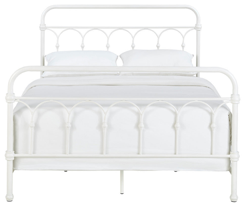 Maverick Rustic Metal Bed, Antique White, Queen