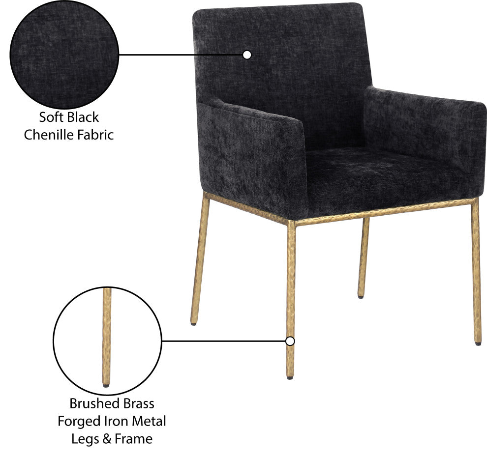 Reeves Upholstered Dining Chair, Black, Chenille , AC,  Brushed Brass, Set of 2