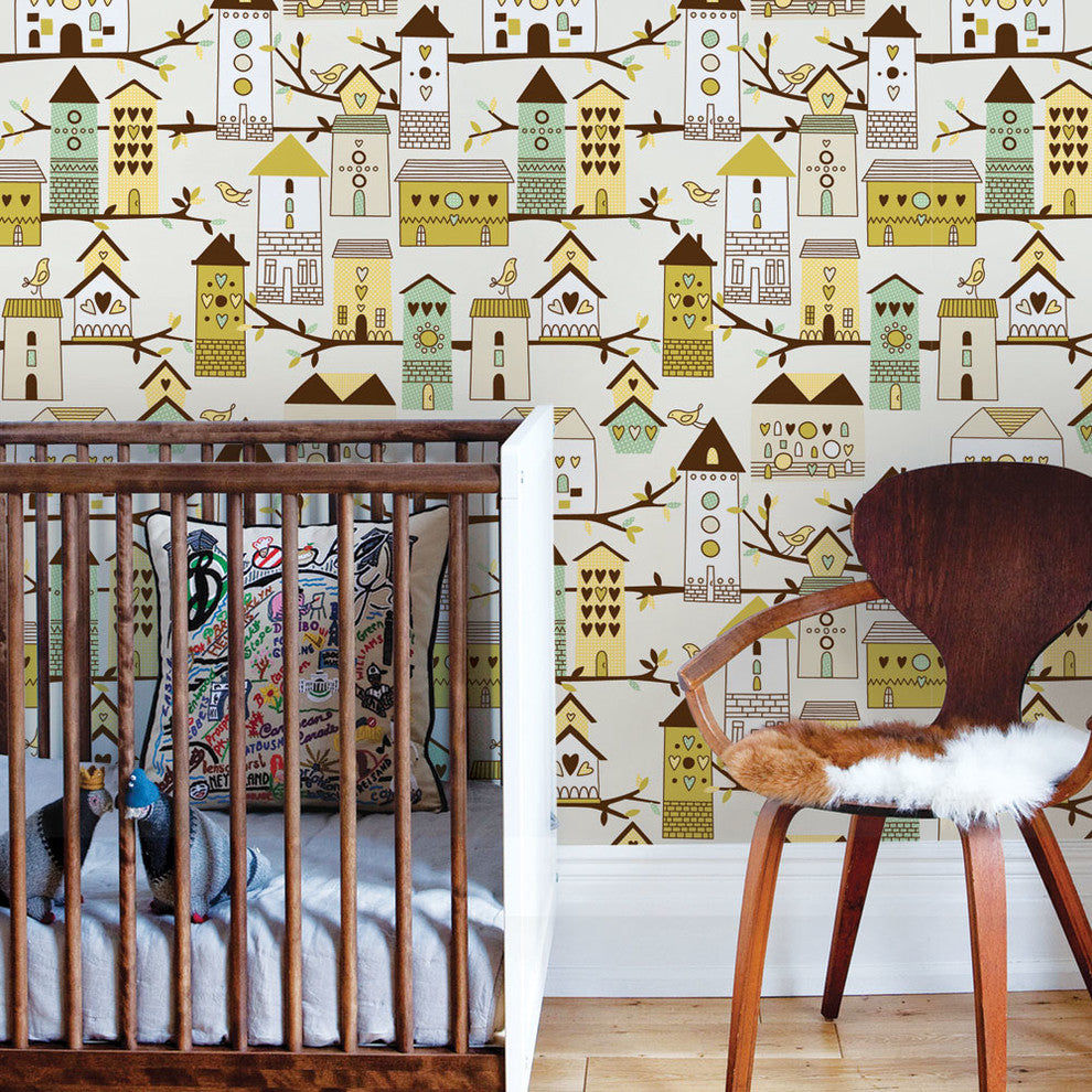Birdhouse Peel and Stick Vinyl Wallpaper , Green, 24"w X 108"h