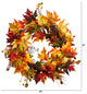 24" Autumn Maple Leaf and Berries Artificial Fall Wreath With Twig Base