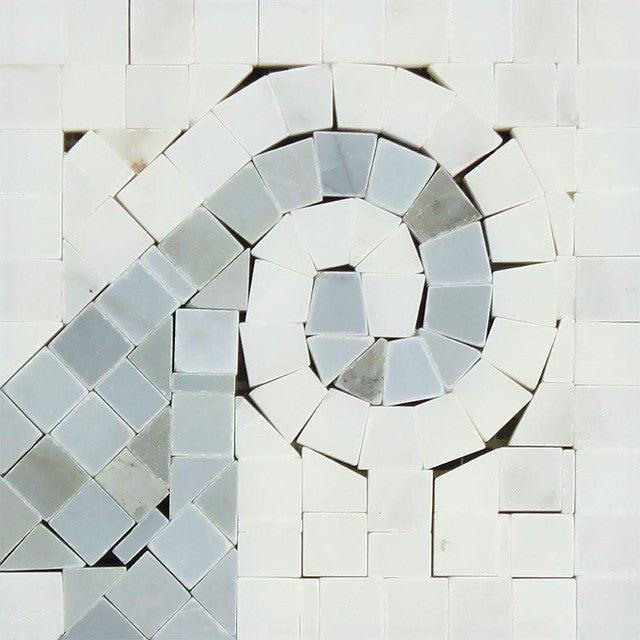 Oriental White Marble Polished Wave Border Corner w/ Blue-Gray Dots