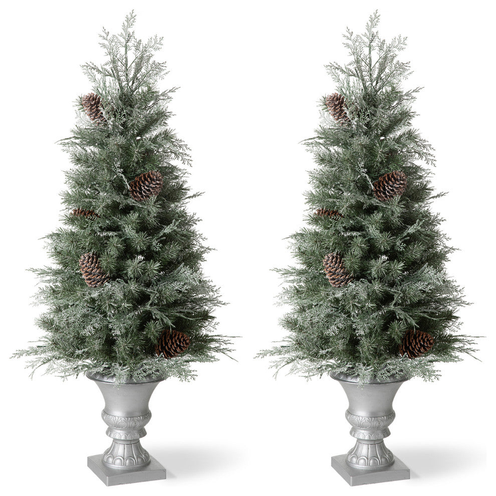 2-Pack 4' Pre-Lit Pine Artificial Christmas Porch Tree, 130 Warm White Lights