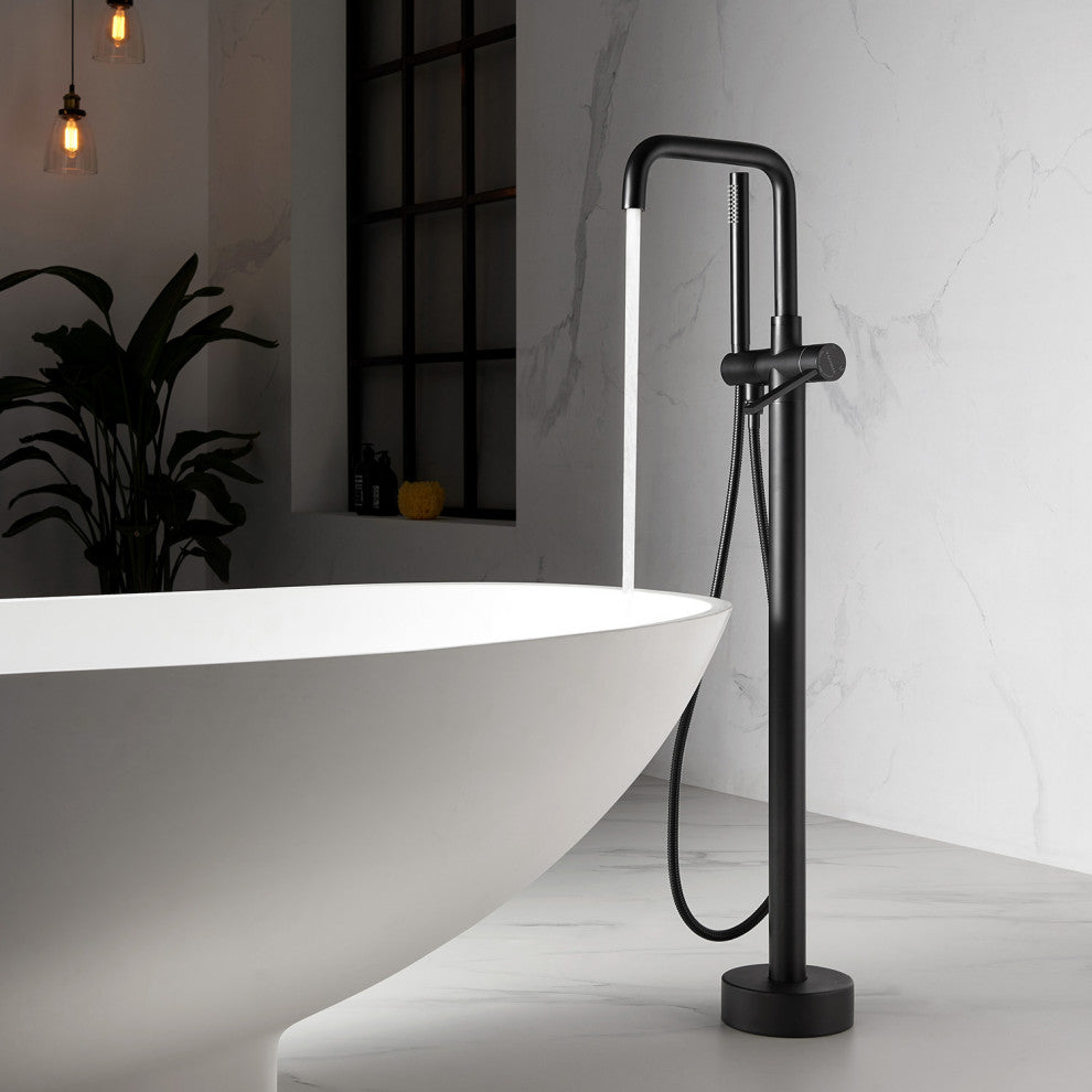 Delara Freestanding Tub Faucet, Hand Shower, Matte Black