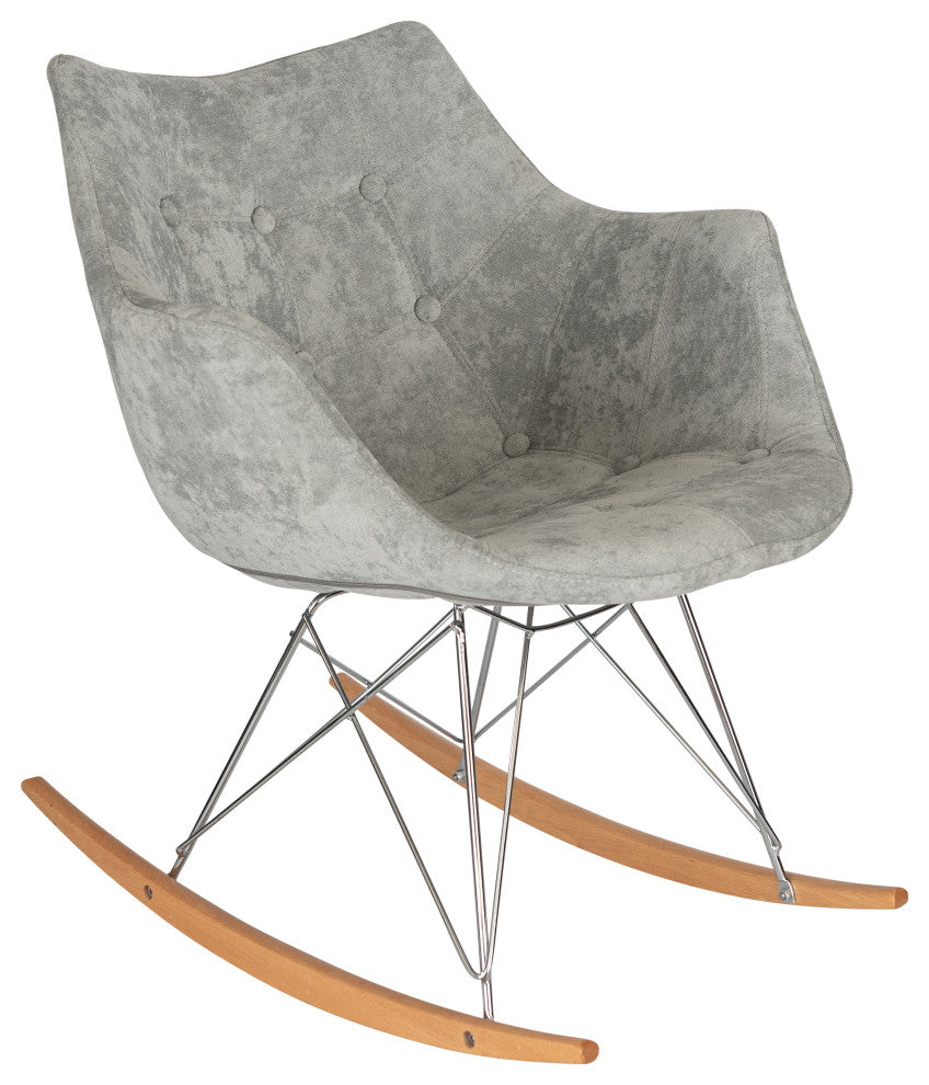 Upholstered Accent Rocking Chair, Velvet With Ash Wood Legs, French Silver