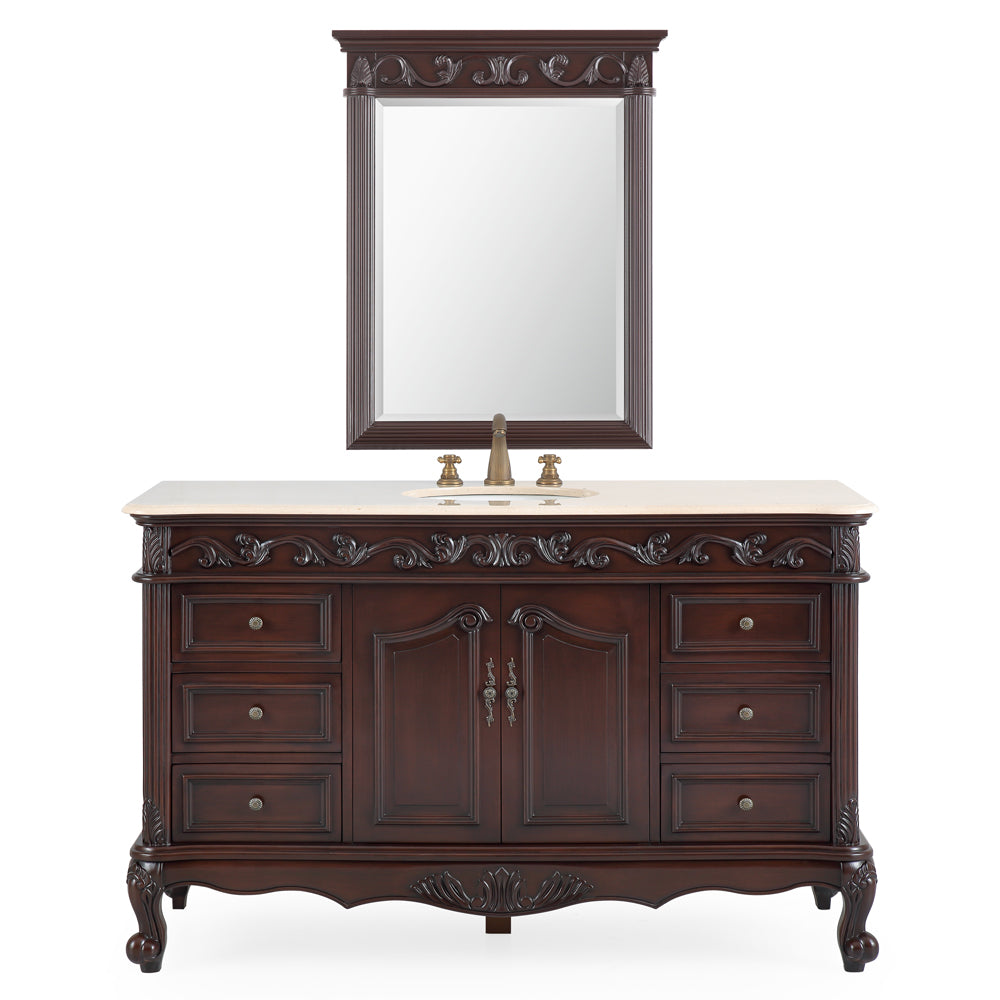 56"� Beckham Cream Marble Top Bathroom Vanity