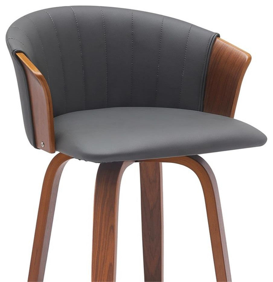 Armen Living Diana 26" Swivel Wood & Faux Leather Counter Stool in Walnut/Gray