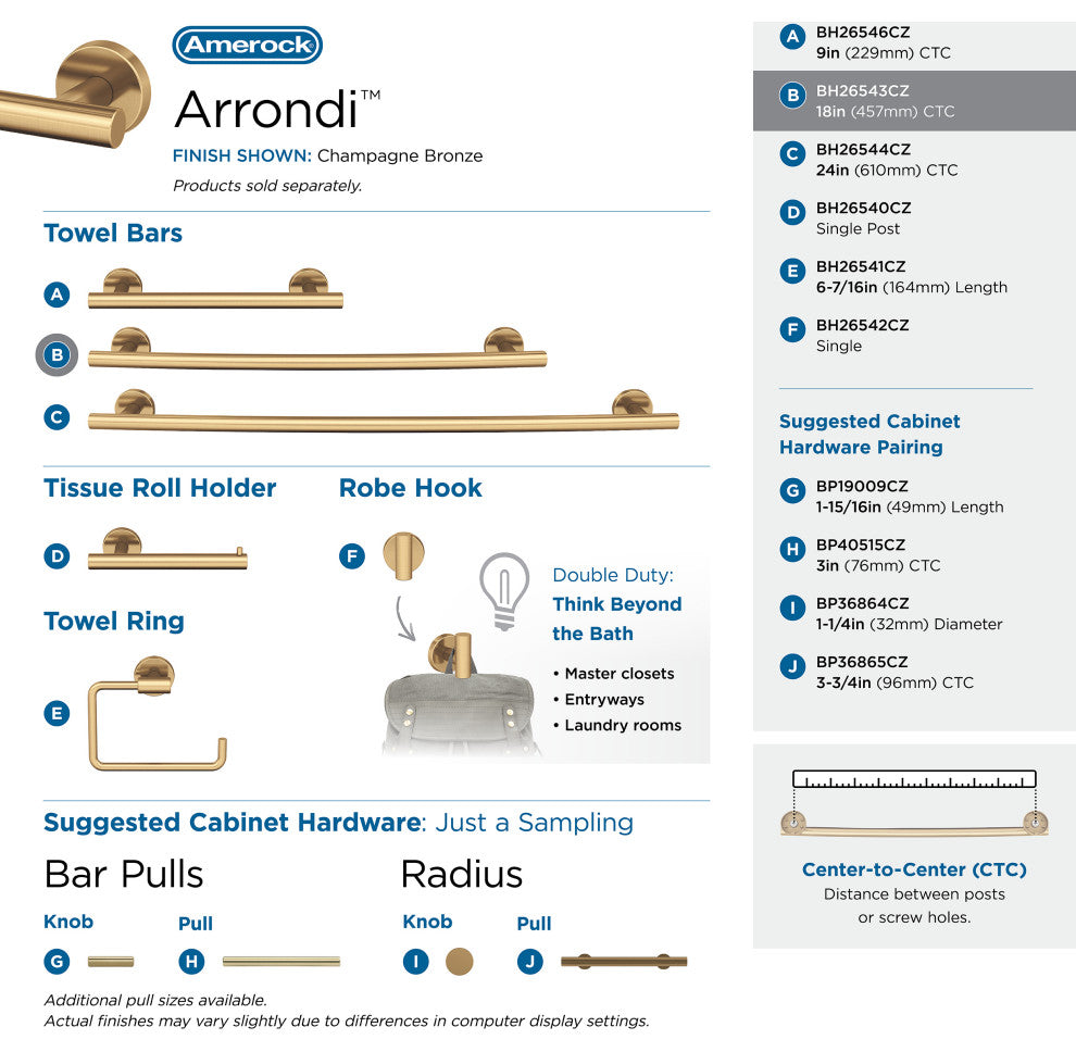 Amerock Arrondi Towel Bar, 18", Champagne Bronze