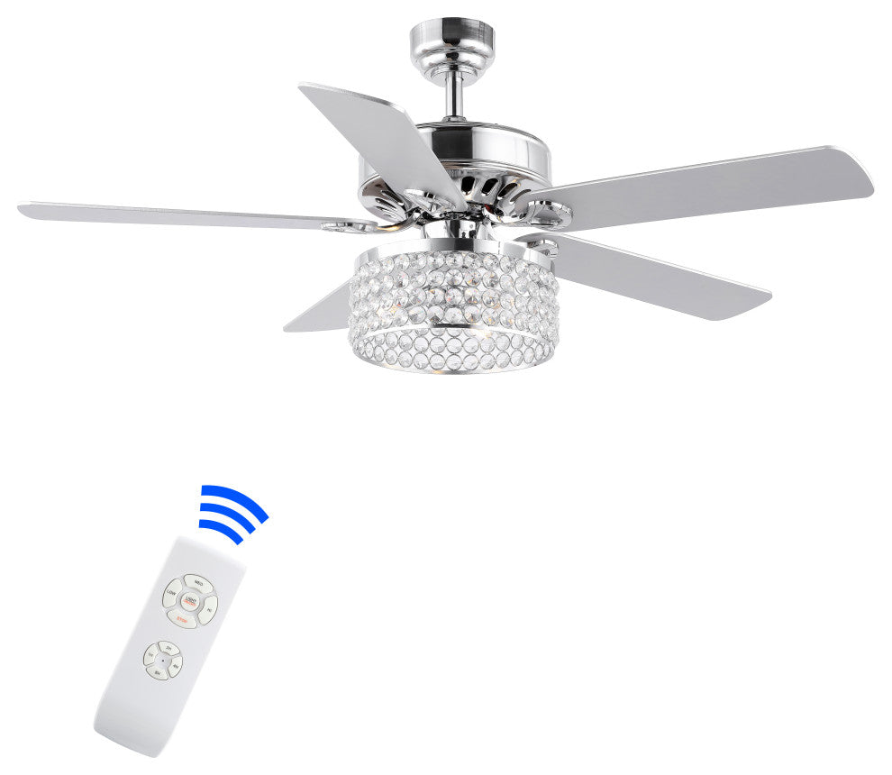 Kristie 52" 3-Light Crystal Glam LED Ceiling Fan With Remote, Chrome