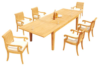7-Piece Outdoor Teak Dining Set: 122" Rectangle Extn Table, 6 Giva Arm Chairs