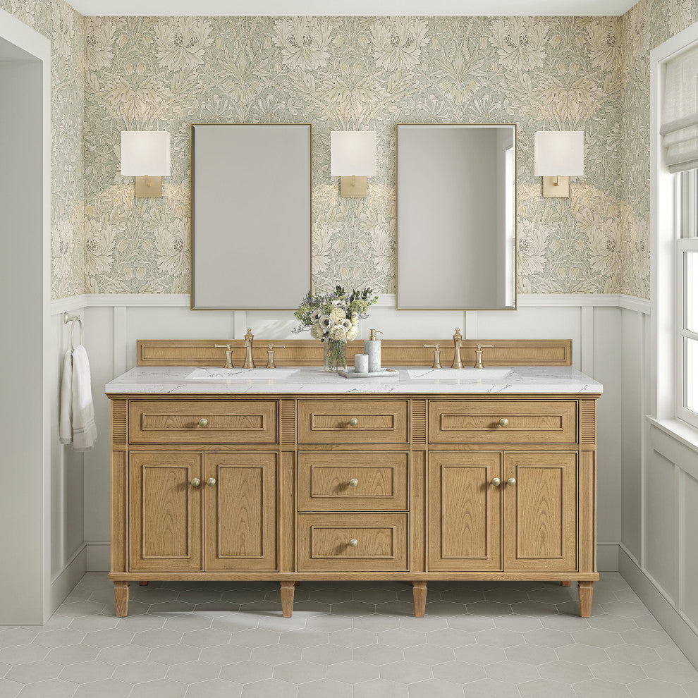 Lorelai 72" Double Vanity, Light Natural Oak, 3 CM Ethereal Noctis Top