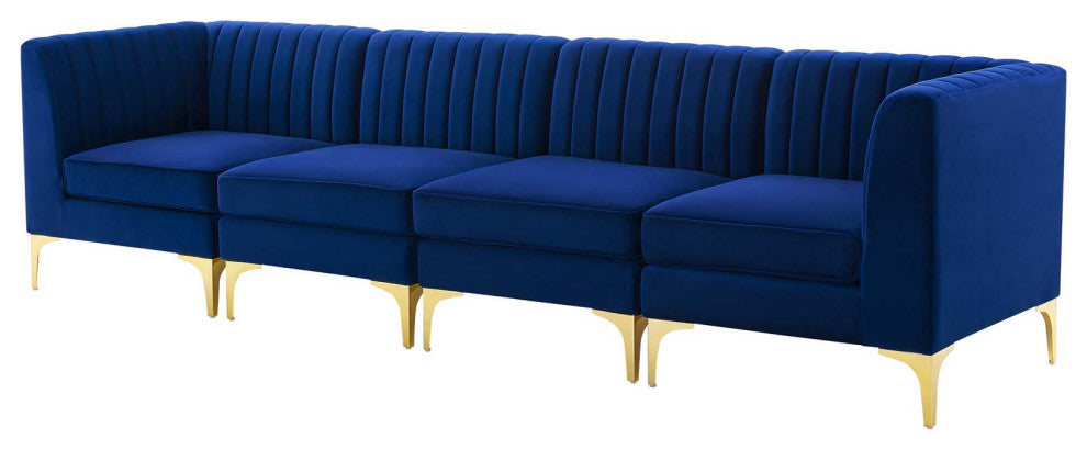 Tufted Sofa, Velvet, Blue Navy, Modern, Living Lounge Hotel Lobby Hospitality