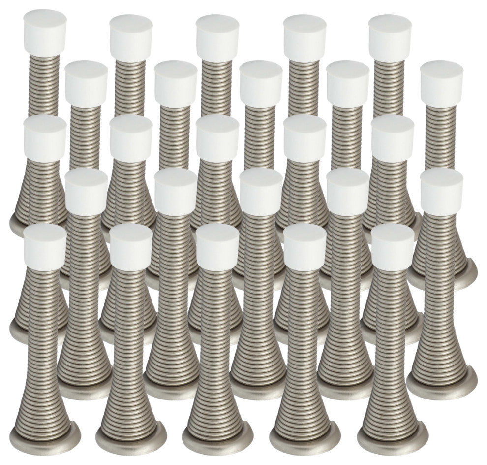 Satin Nickel Baseboard Spring Door Stop, 25-Pack