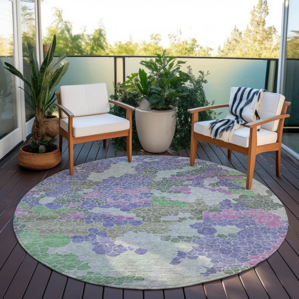 Machine Washable Indoor/Outdoor Chantille ACN1906 Purple 8' x 8' Round Rug