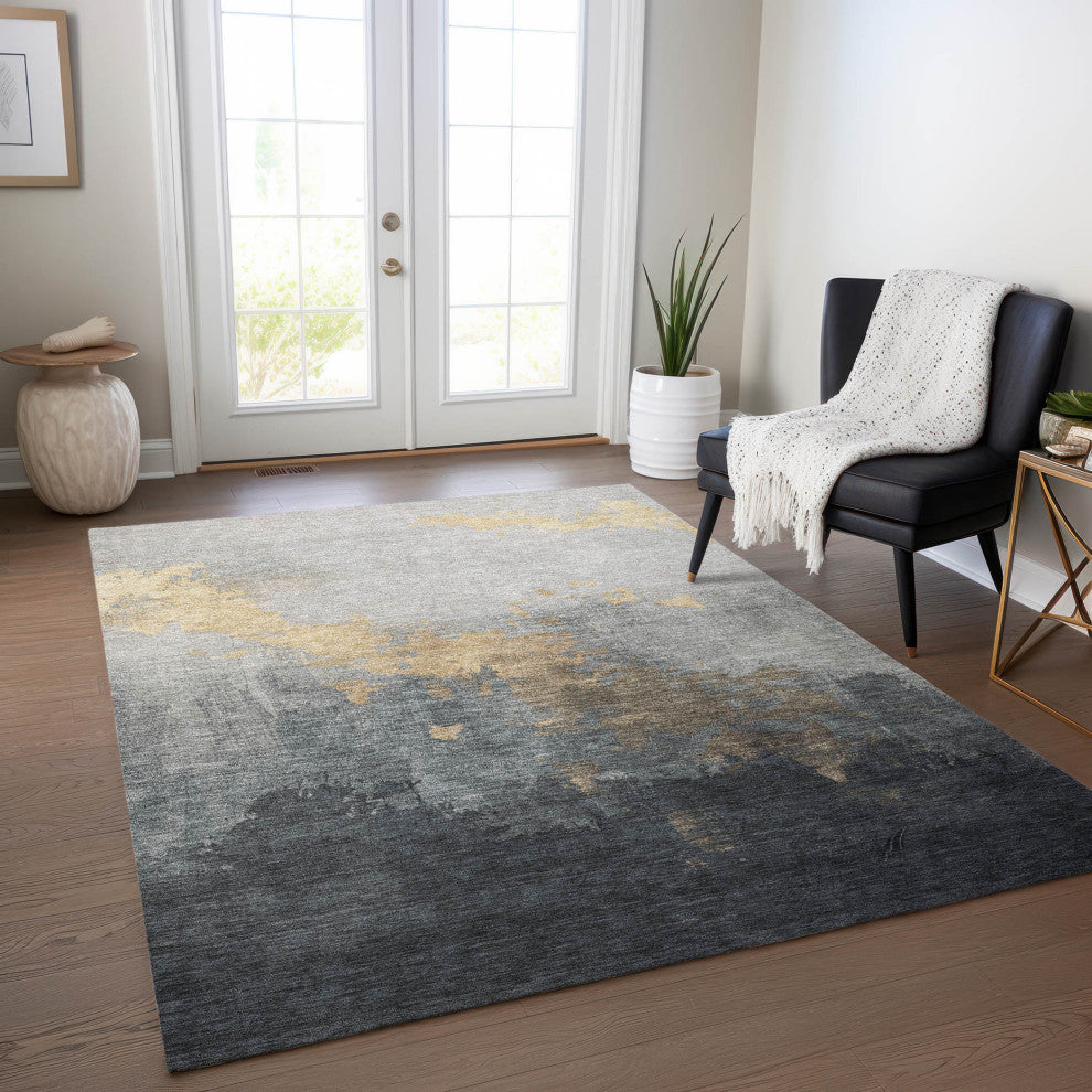 Machine Washable Indoor/Outdoor Chantille ACN1881 Gold 9' x 12' Rug
