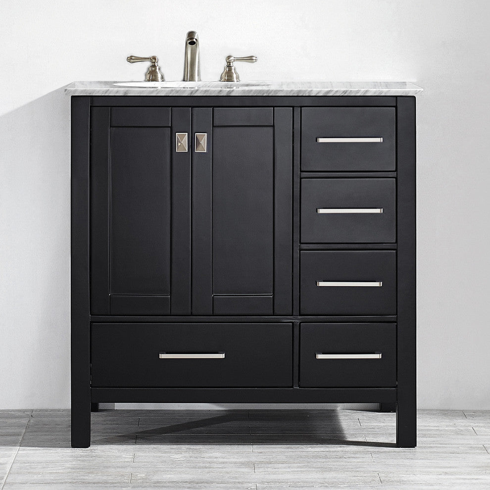 Gela 36" Vanity in Espresso with Carrara White Marble Countertop Without Mirror