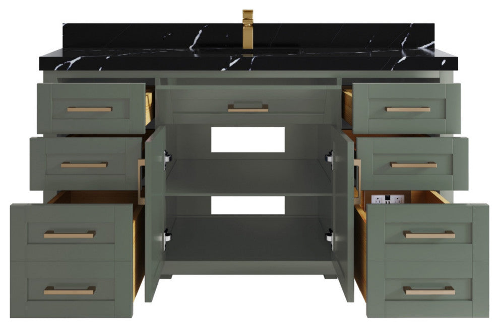 Cambridge 60" Single Bathroom Vanity in Evergreen 2" Calacatta Black