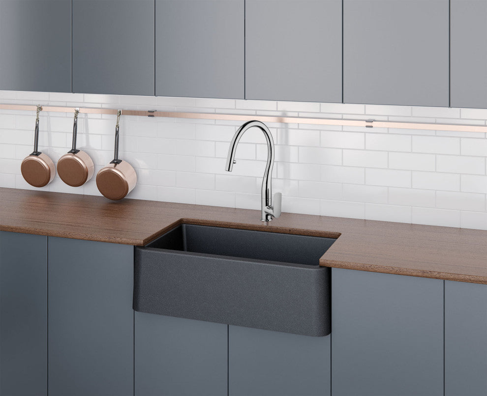 LaToscana Swan Single Handle Pull-Down Spray Kitchen Faucet, Chrome