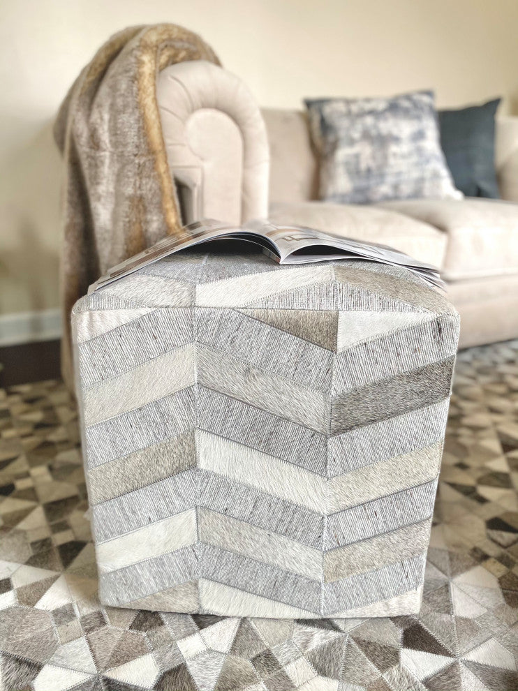 Decor Maisonette Geometric Pouf Caleb, Brown, 18"