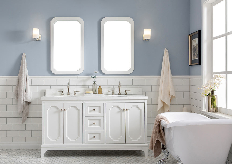 60" Wide Pure White Double Sink Quartz Carrara Bathroom Vanity