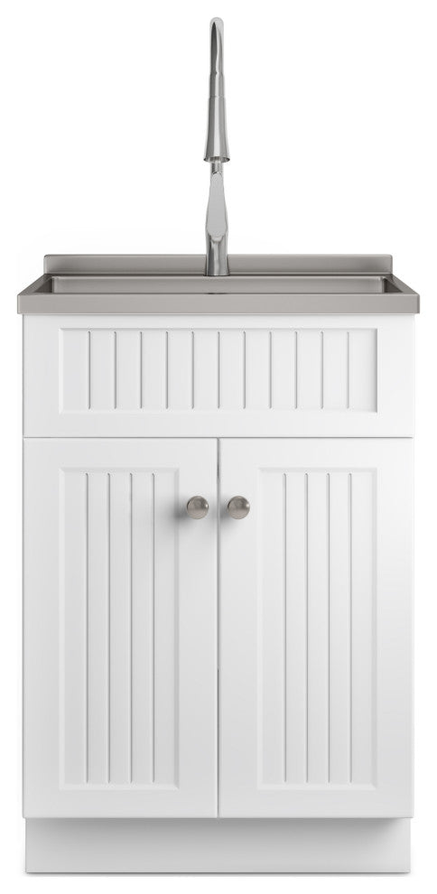 Beckham Laundry Cabinet With Faucet and Stainless Steel Sink, White, 24"