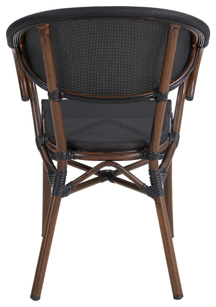 Jannie Stacking Arm Chair, Black Textylene Mesh With Brown Frame, Set of 2