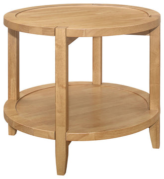 Round Solid Wood Side End Table With 1 Shelf, Maple Brown
