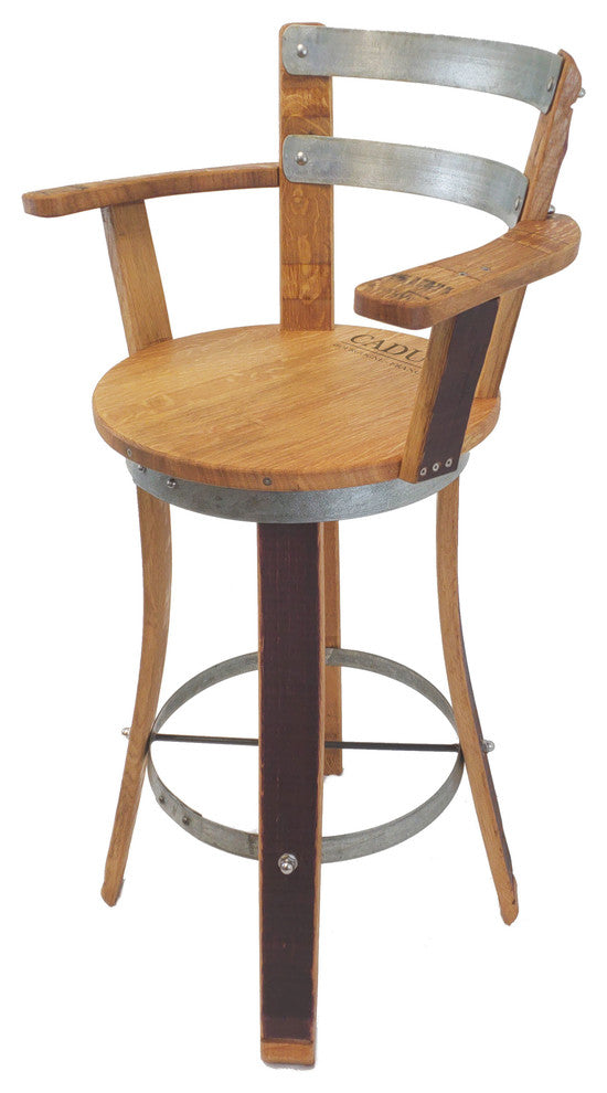 Swivel Top Wine Barrel Bar Stool With Armrest, 30" Sit Height
