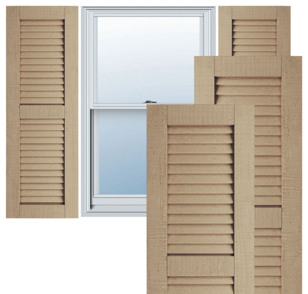 Rustic 2 Equal Louver Faux Wood Shutters, Per Pair, Rough Cedar, 15x66"