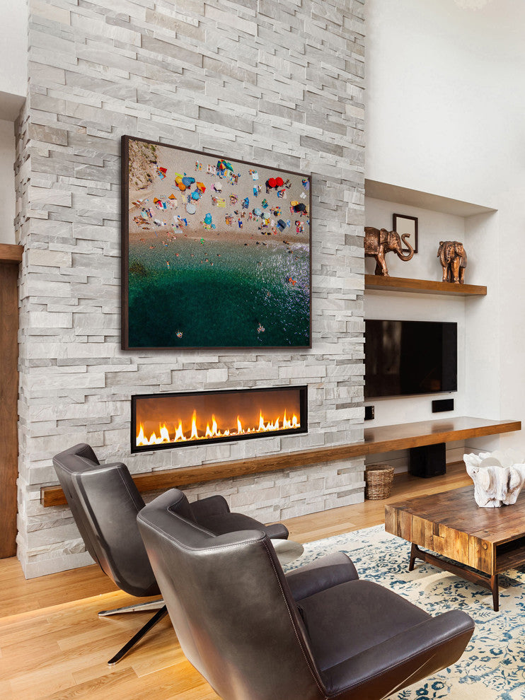 "Packed Beach" Floater Framed Painting Print on Canvas, 18"x18"