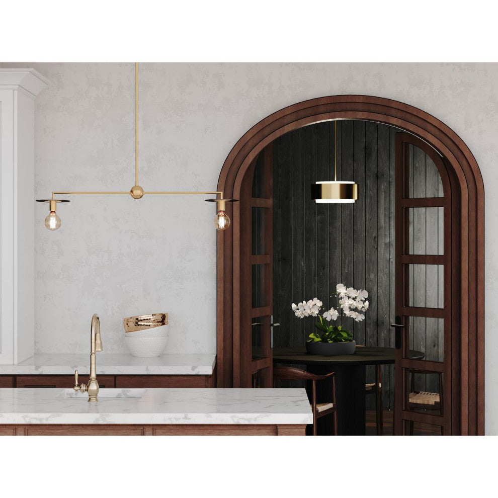 Silva Collection Three-Light Brushed Bronze White Linen Shade Pendant