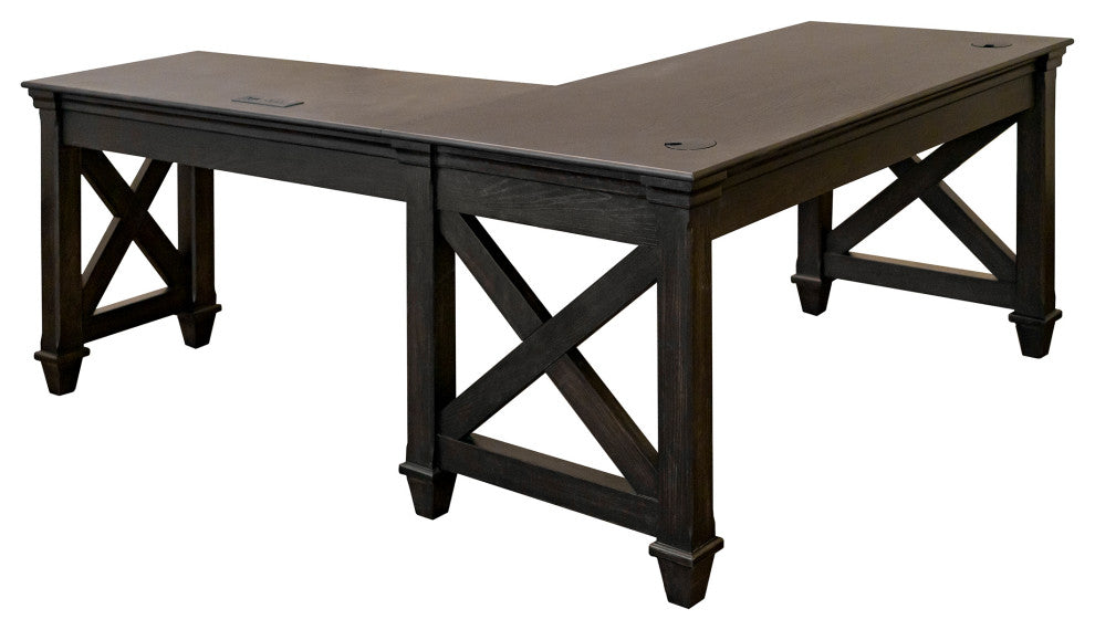Traditional Wood Open L-Desk and Return Dark Brown