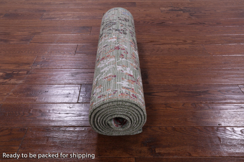 Runner Abstract Handmade Wool and Silk Rug 2' 7" X 9' 11" Q9269