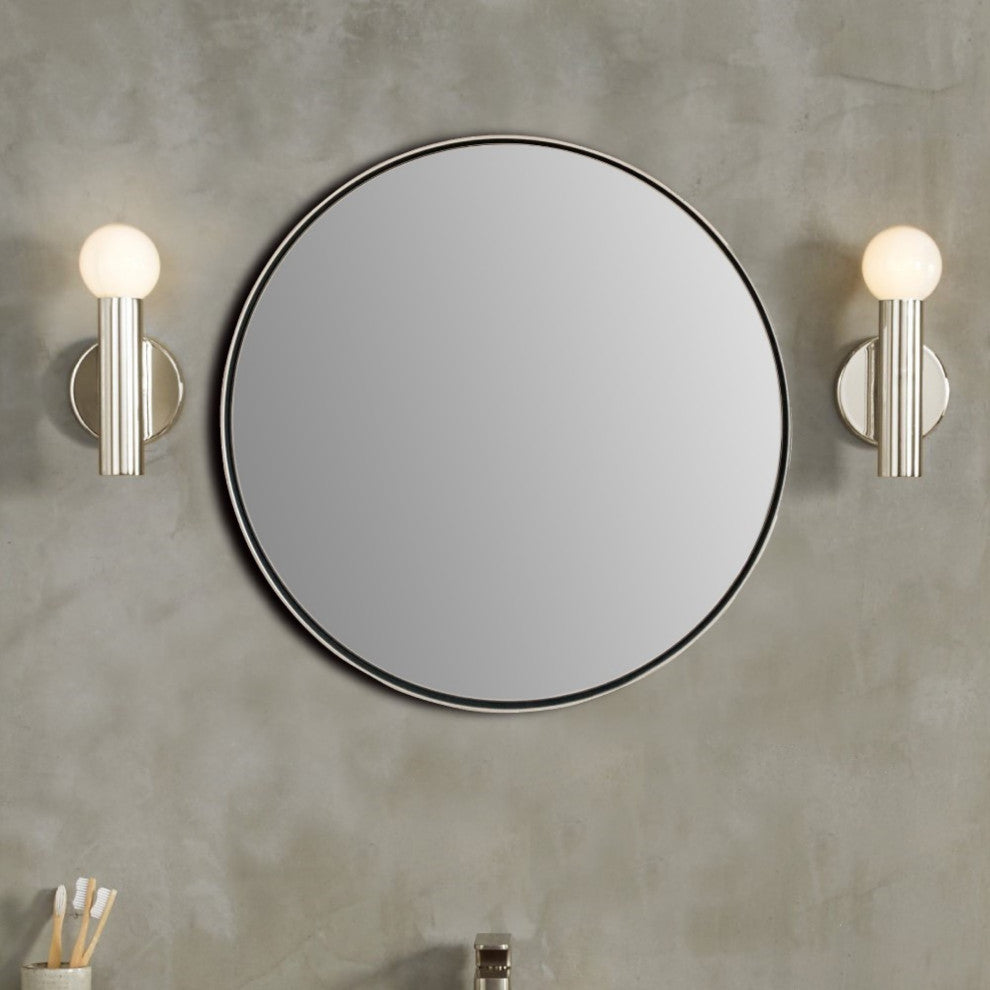 Round Metal Frame Mirror, Brushed Silver