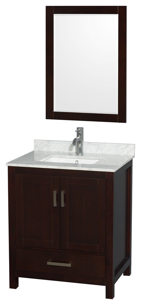 Wyndham WCS141430SESCMUNSM24 Vanity Espresso + Square Sink & Carrera Marble Top