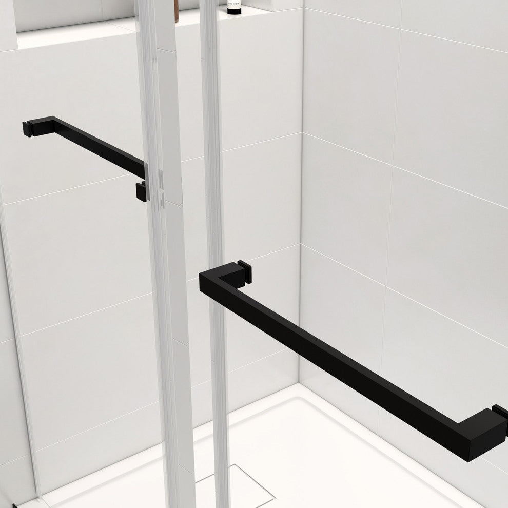 60"/76" Double Sliding Frameless Shower Door, Matte Black