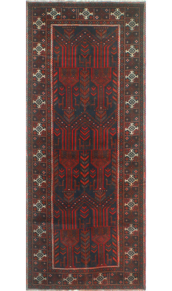 Vintage Distressed Adeleka Charcoal/Red Runner, 3'10x9'2