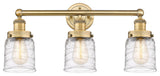 Edison Small Bell 3-Light 25" Bath Vanity Light, Brushed Brass, Clear Deco Swirl
