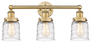 Edison Small Bell 3-Light 25" Bath Vanity Light, Brushed Brass, Clear Deco Swirl