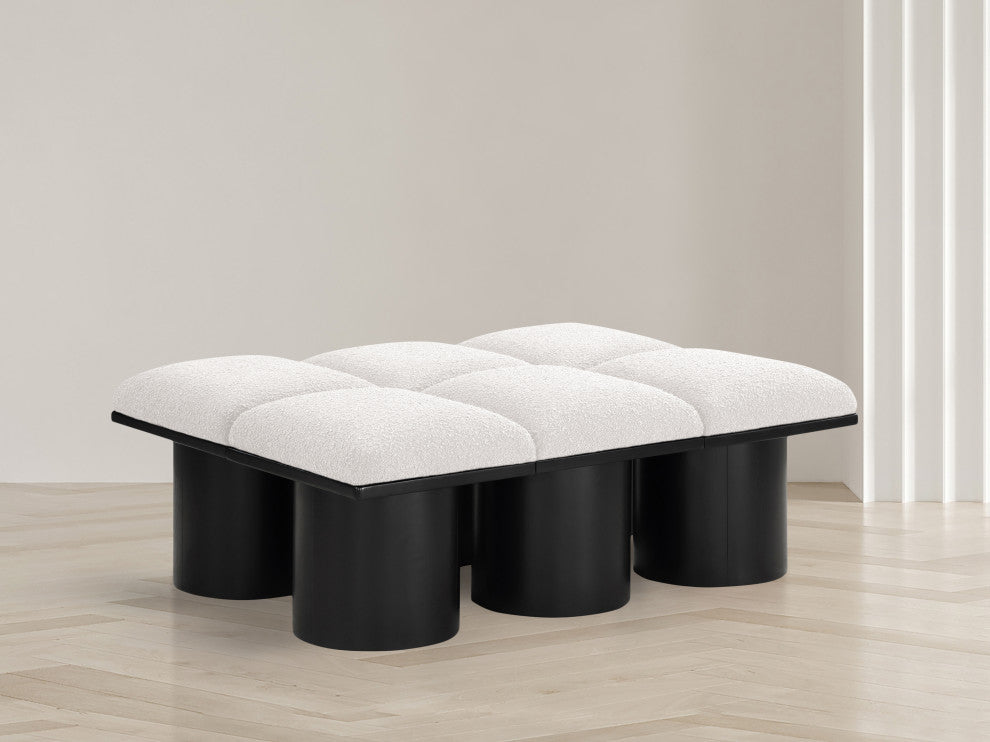 Pavilion Boucle Fabric Upholstered 6-Piece Modular Bench, Cream, Black Finish
