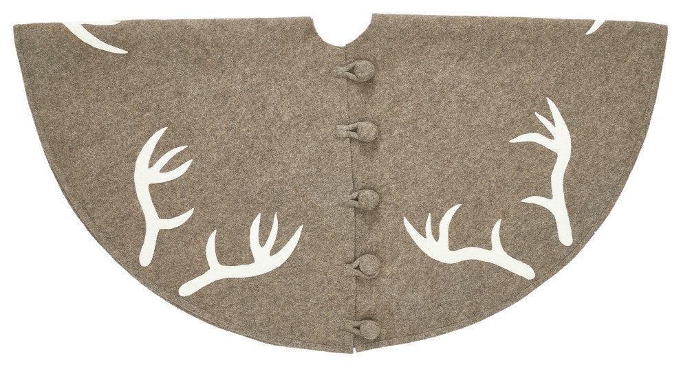 Handmade Felt Christmas Tree Skirt -Antlers on Gray, 60"