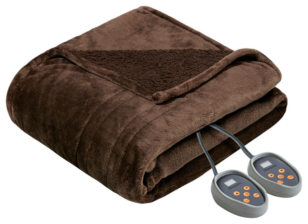 Beautyrest Solid Microlight Heated Blanket, Chocolate, Full