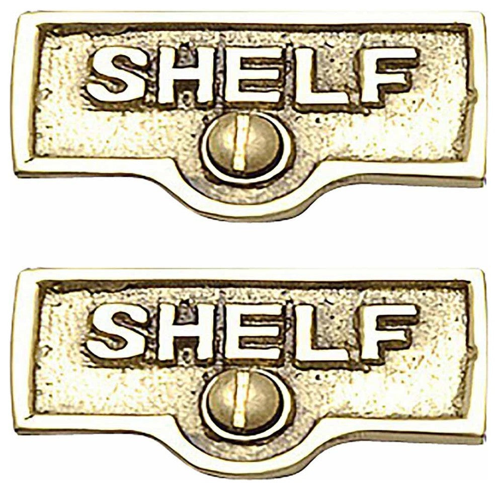 2 Switch Plate Tags SHELF Name Signs Labels Lacquered Brass |