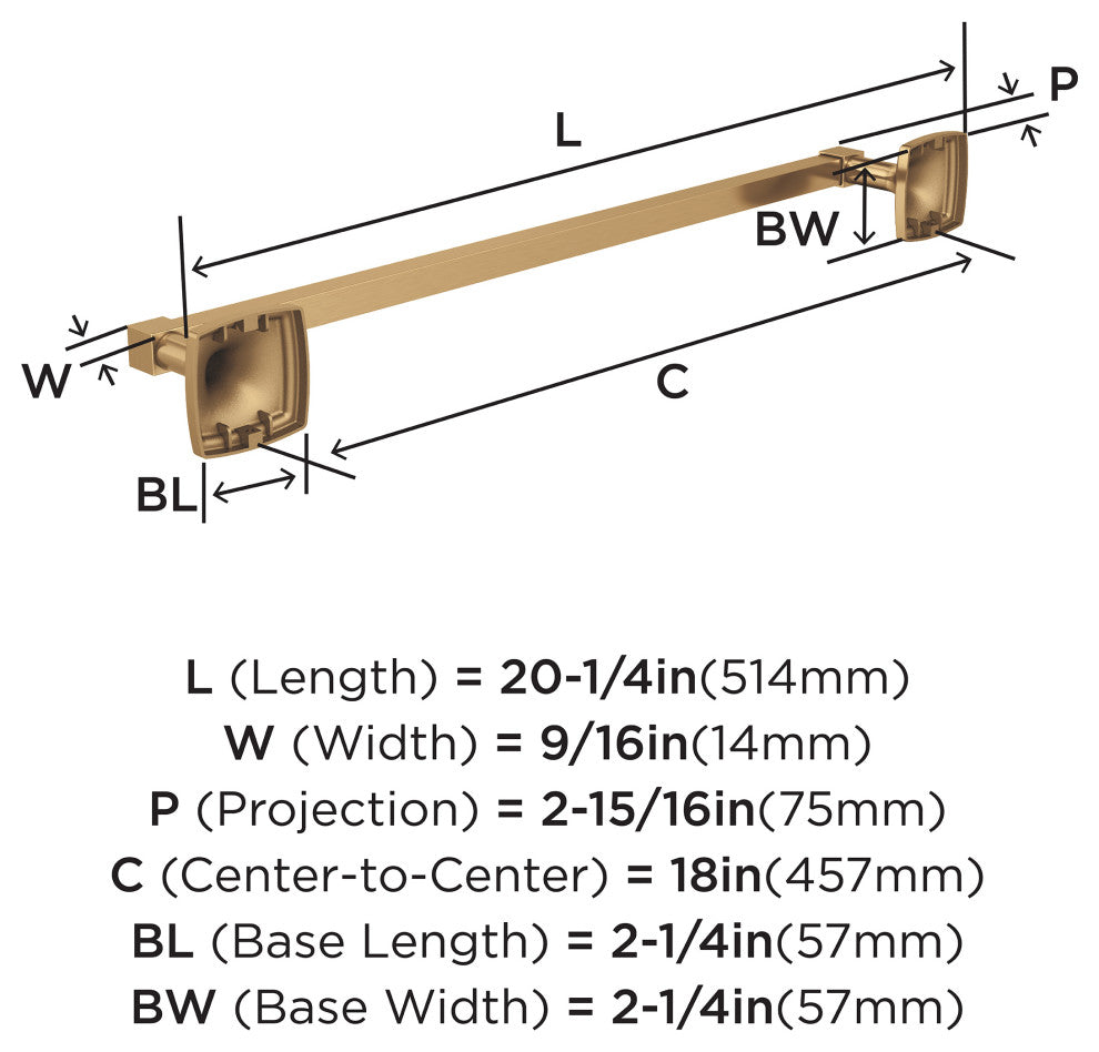 Amerock Stature Transitional Towel Bar, Champagne Bronze, 18" Center-to-Center